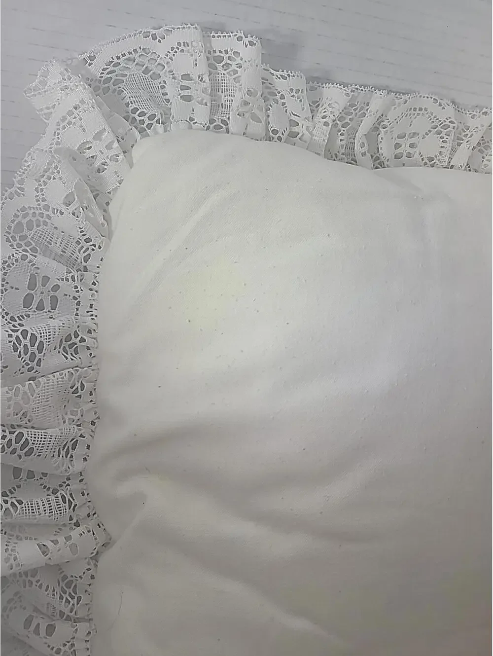 Shabby Chic Hand Stitched Embroidered Pillow With Lace Trim Cottagecore 12x12